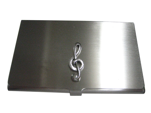 Silver Toned Textured Treble Musical Note Business Card Holder