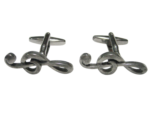 Silver Toned Textured Treble Musical Note Cufflinks