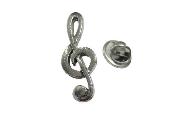 Silver Toned Textured Treble Musical Note Lapel Pin