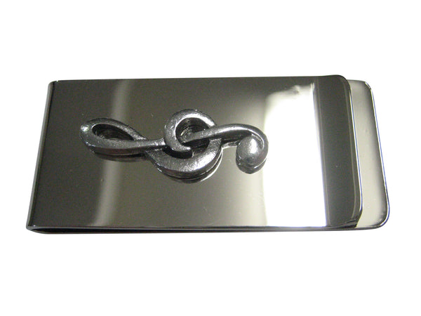 Silver Toned Textured Treble Musical Note Money Clip