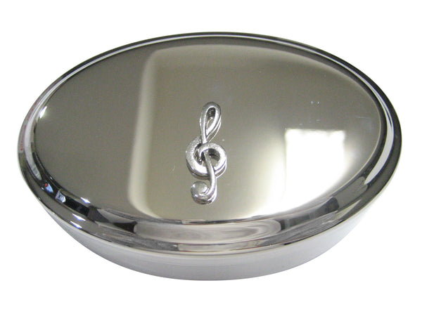 Silver Toned Textured Treble Musical Note Oval Trinket Jewelry Box