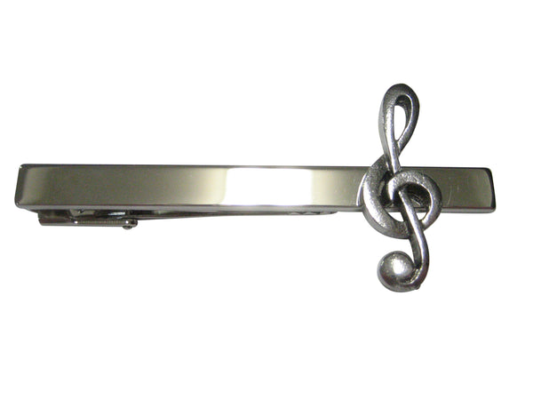 Silver Toned Textured Treble Musical Note Tie Clip