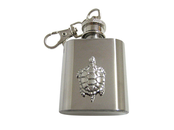 Silver Toned Textured Turtle Tortoise 1 Oz. Stainless Steel Key Chain Flask