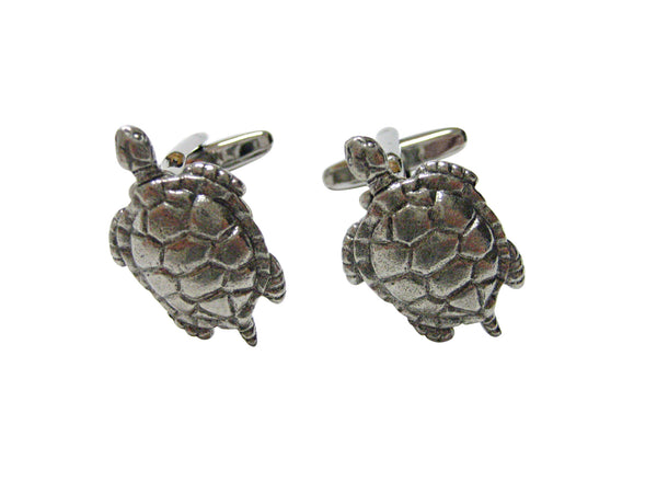 Silver Toned Textured Turtle Tortoise Cufflinks