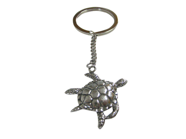 Silver Toned Textured Turtle Tortoise Pendant Keychain