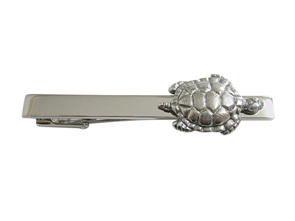 Silver Toned Textured Turtle Tortoise Square Tie Clip