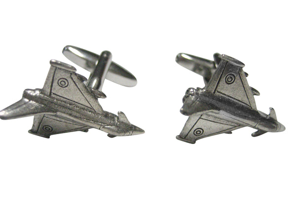 Silver Toned Textured Typhoon Jet Fighter Plane Cufflinks