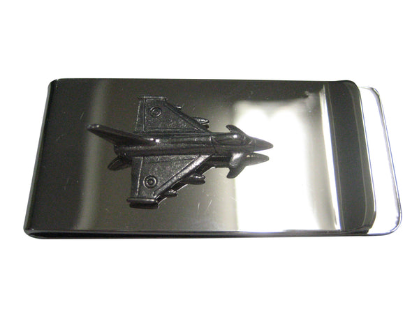 Silver Toned Textured Typhoon Jet Fighter Plane Money Clip