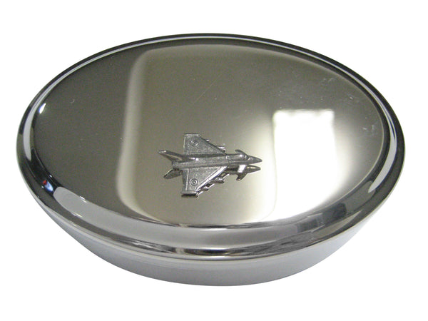 Silver Toned Textured Typhoon Jet Fighter Plane Oval Trinket Jewelry Box