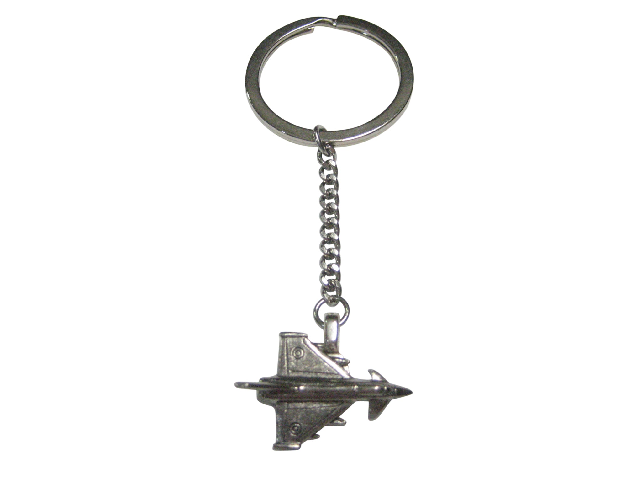 Silver Toned Textured Typhoon Jet Fighter Plane Pendant Keychain