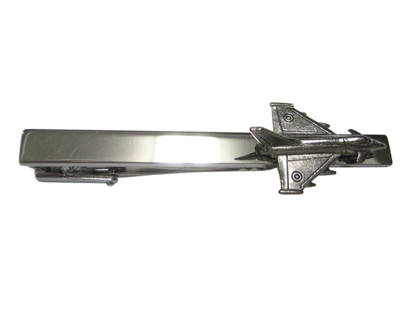 Silver Toned Textured Typhoon Jet Fighter Plane Tie Clip