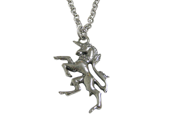Silver Toned Textured Unicorn Pendant Necklace