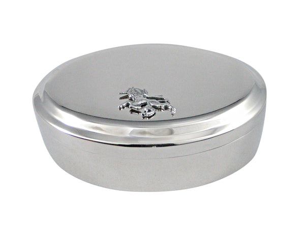 Silver Toned Textured Unicorn Pendant Oval Trinket Jewelry Box