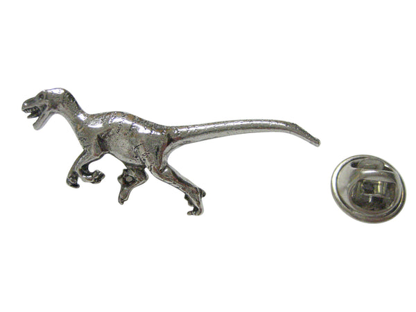Silver Toned Textured Velociraptor Dinosaur Lapel Pin