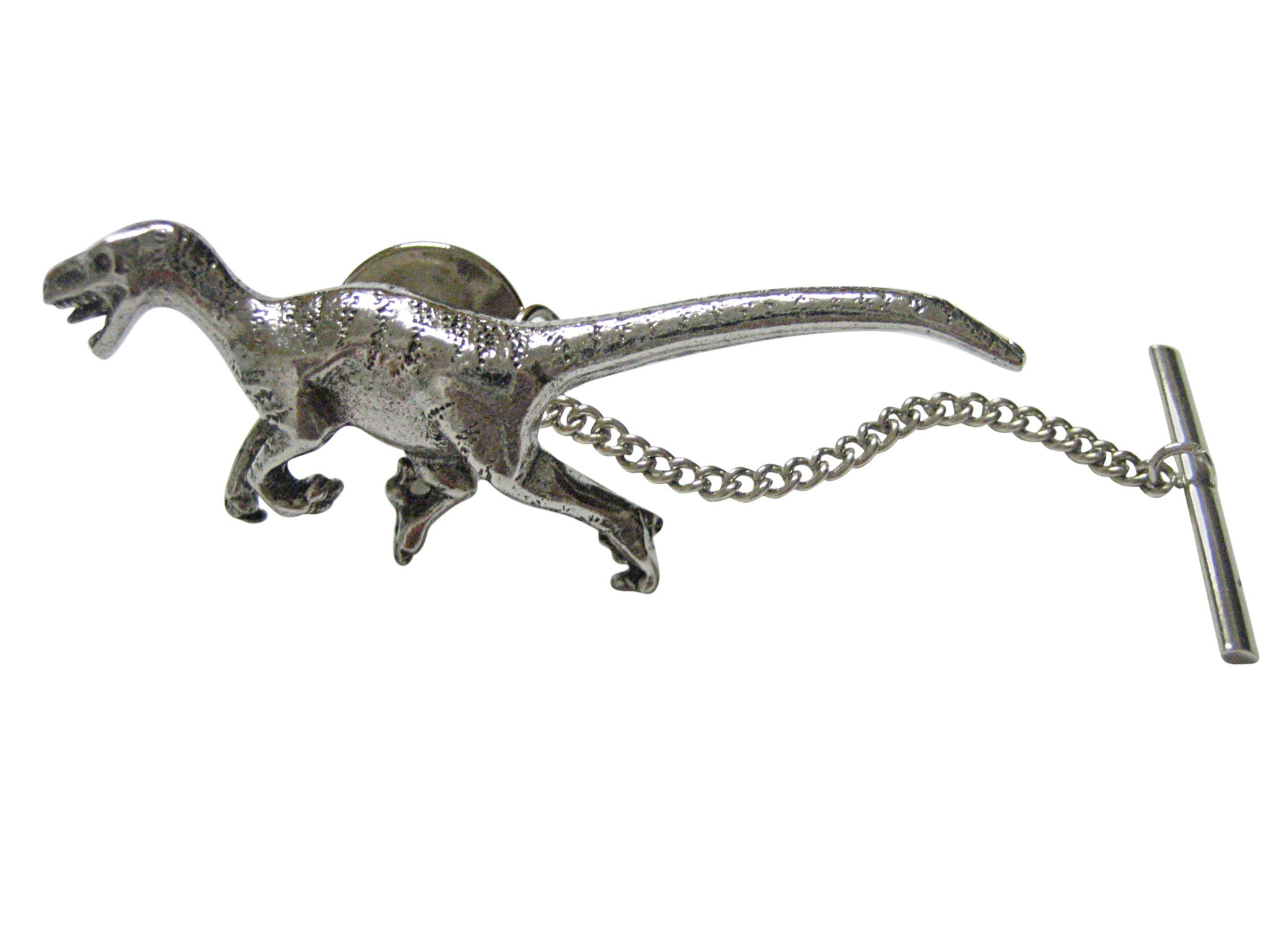 Silver Toned Textured Velociraptor Dinosaur Tie Tack