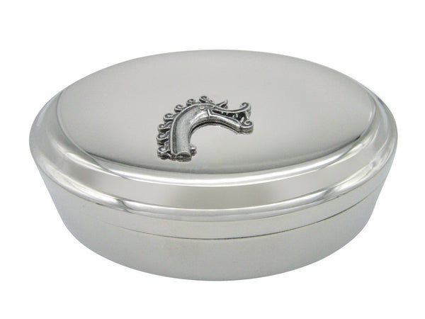Silver Toned Textured Viking Dragon Head Pendant Oval Trinket Jewelry Box