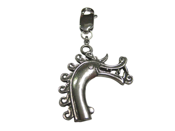 Silver Toned Textured Viking Dragon Head Pendant Zipper Pull Charm