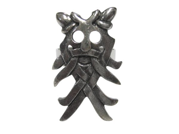Silver Toned Textured Viking Odin Mask Adjustable Size Fashion Ring