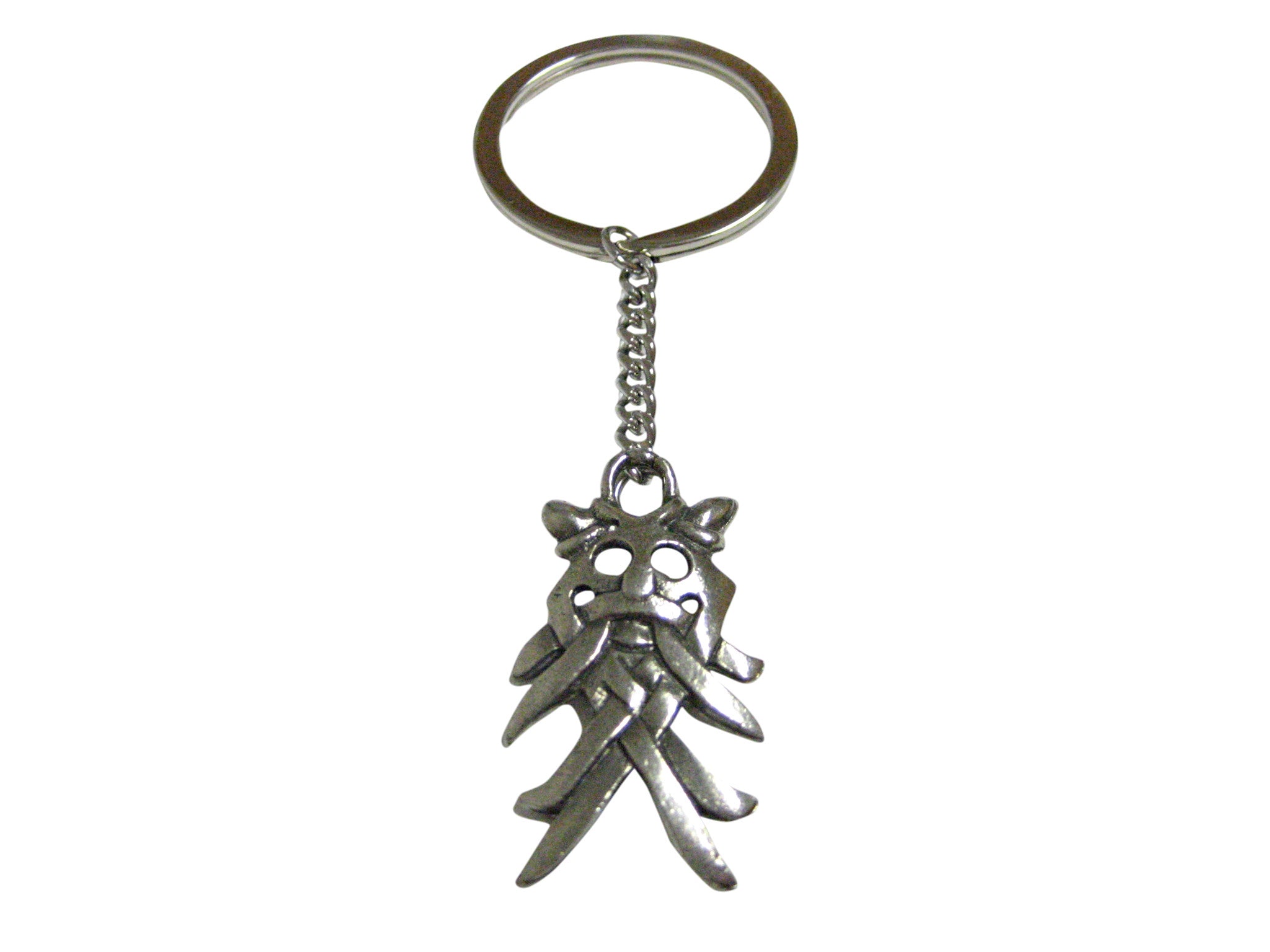 Silver Toned Textured Viking Odin Mask Pendant Keychain