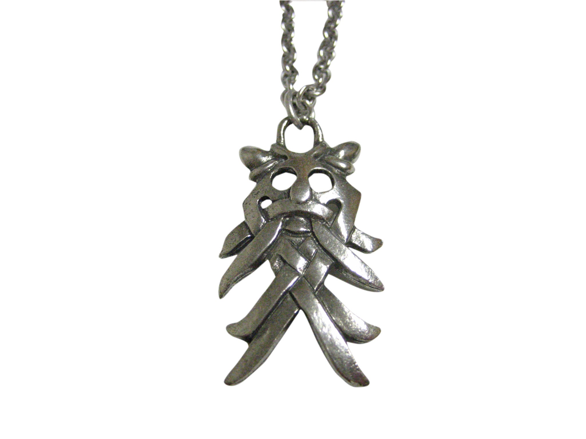 Silver Toned Textured Viking Odin Mask Pendant Necklace