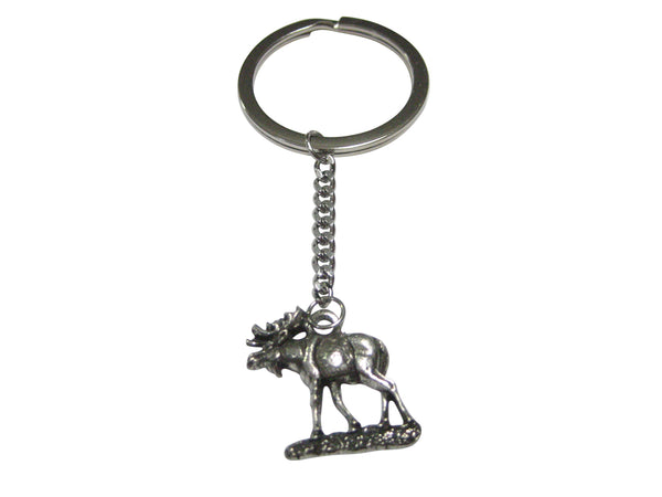 Silver Toned Textured Walking Moose Pendant Keychain