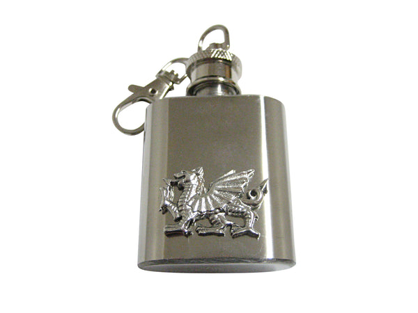 Silver Toned Textured Welsh Dragon 1 Oz. Stainless Steel Key Chain Flask