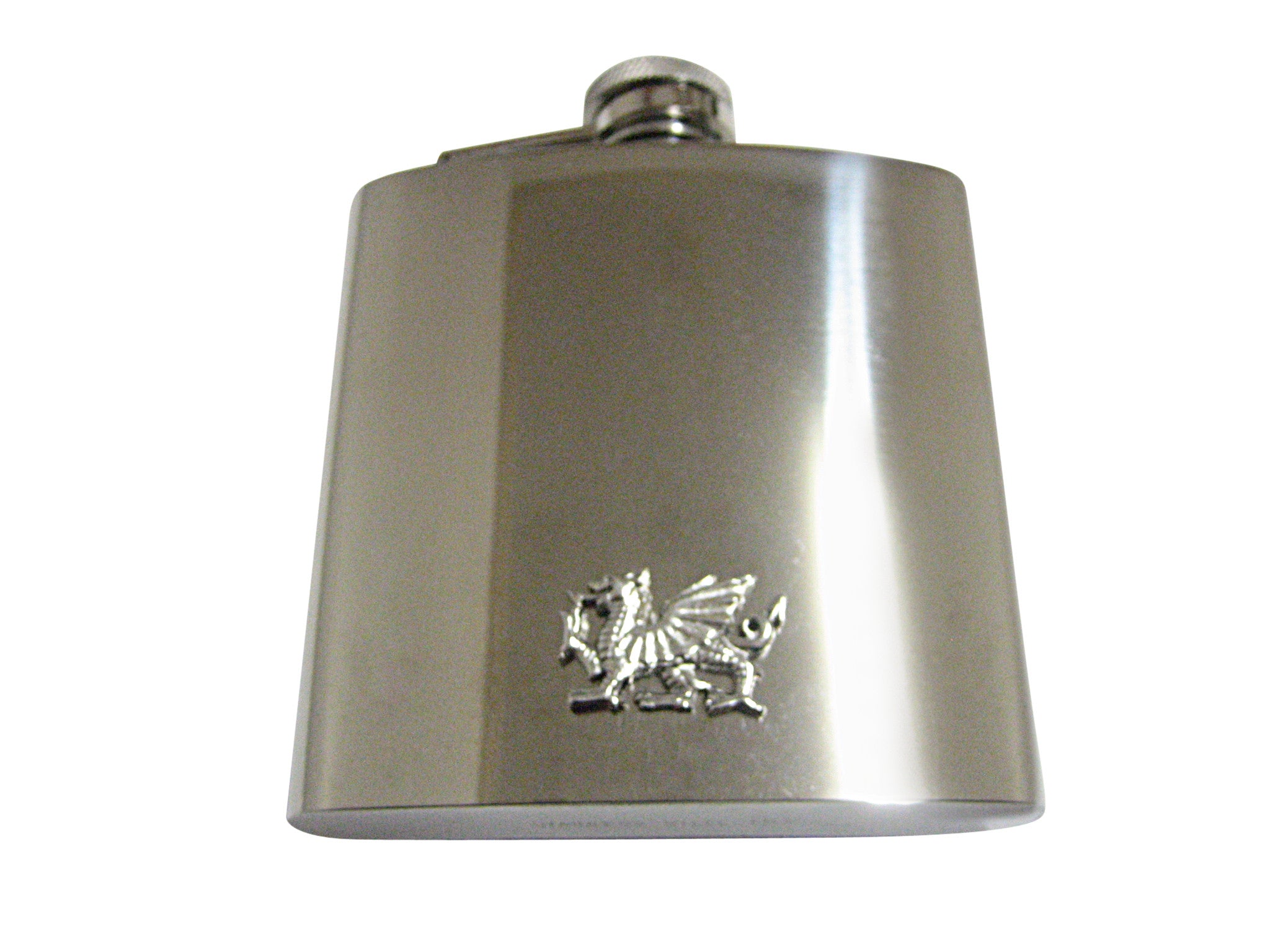 Silver Toned Textured Welsh Dragon 6 Oz. Stainless Steel Flask