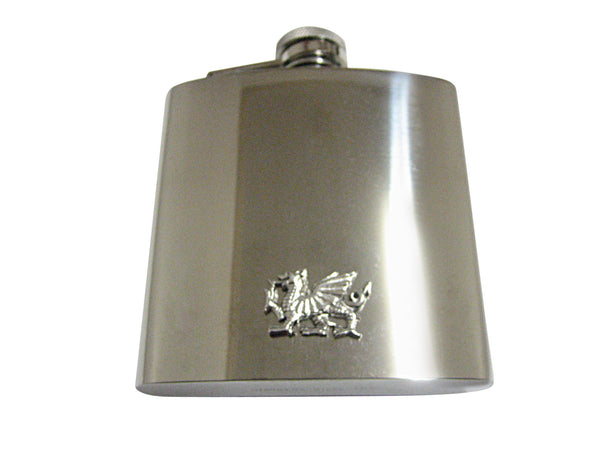 Silver Toned Textured Welsh Dragon 6 Oz. Stainless Steel Flask