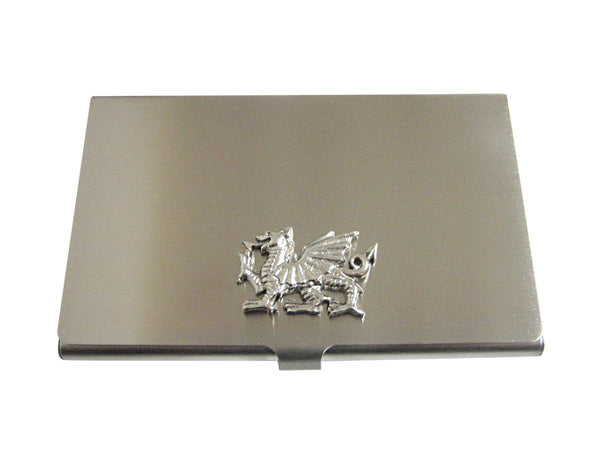 Silver Toned Textured Welsh Dragon Business Card Holder