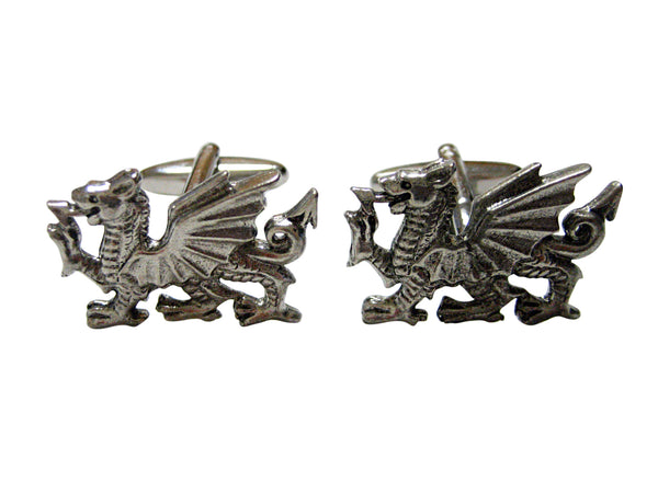 Silver Toned Textured Welsh Dragon Cufflinks