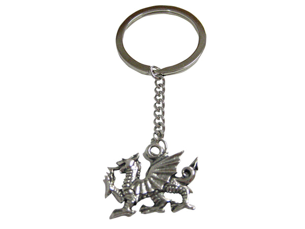 Silver Toned Textured Welsh Dragon Pendant Keychain