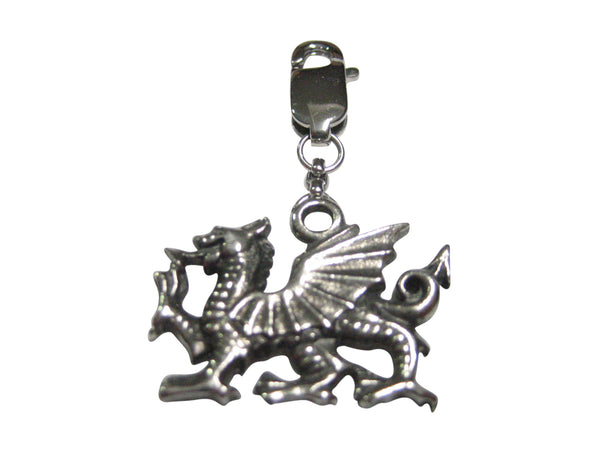 Silver Toned Textured Welsh Dragon Pendant Zipper Pull Charm