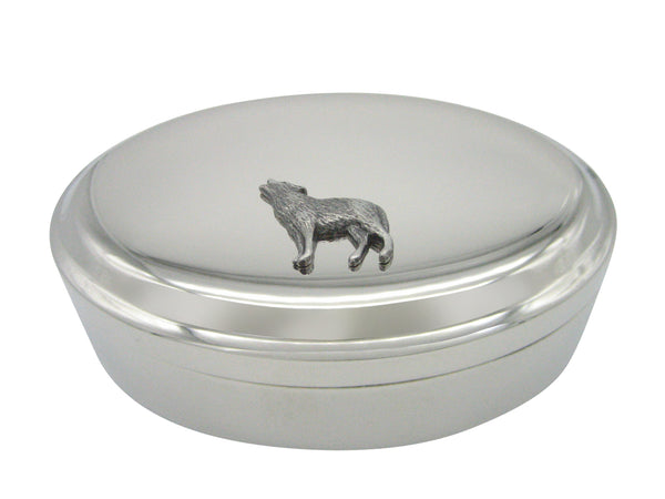 Silver Toned Textured Wolf Pendant Oval Trinket Jewelry Box