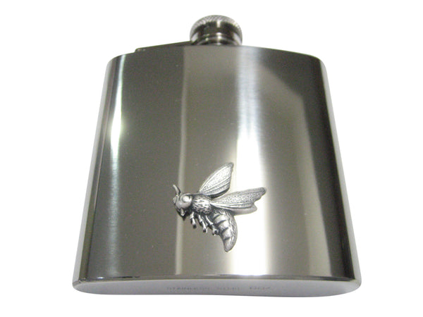 Silver Toned Textured Yellow Jacket Bee Bug Insect 6oz Flask