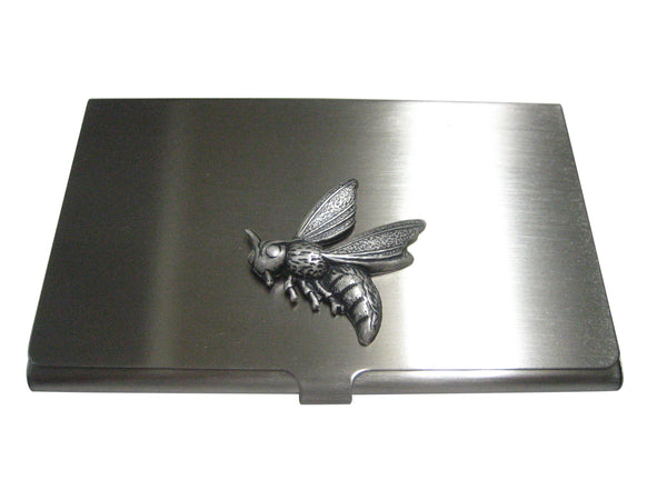 Silver Toned Textured Yellow Jacket Bee Bug Insect Business Card Holder