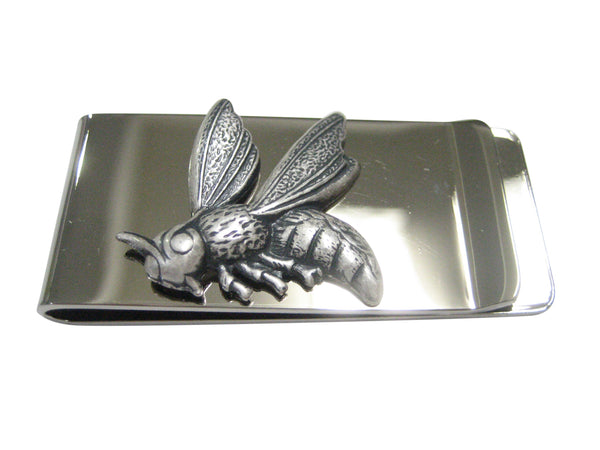 Silver Toned Textured Yellow Jacket Bee Bug Insect Money Clip