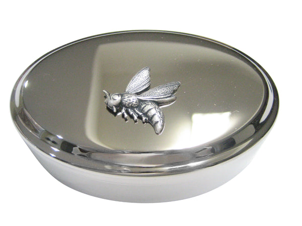 Silver Toned Textured Yellow Jacket Bee Bug Insect Oval Trinket Jewelry Box