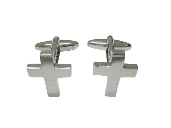 Silver Toned Thick Classic Religious Cross Cufflinks
