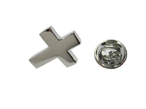 Silver Toned Thick Classic Religious Cross Lapel Pin