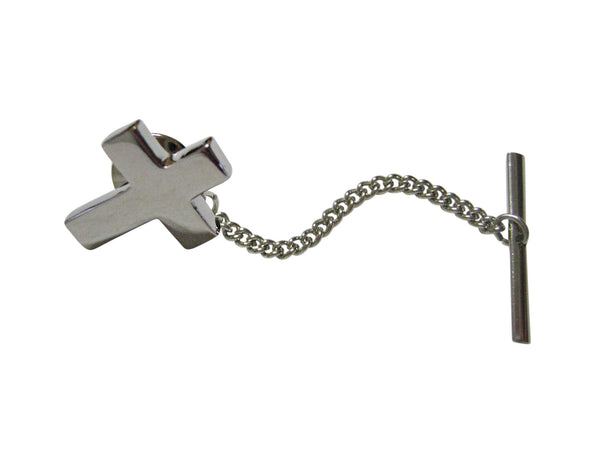 Silver Toned Thick Classic Religious Cross Tie Tack