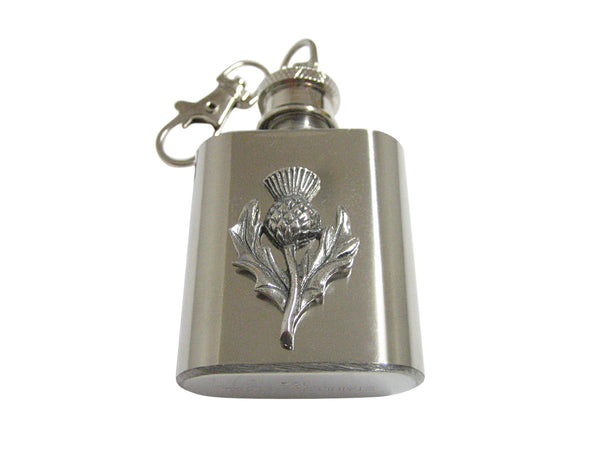 Silver Toned Thistle Plant 1 Oz. Stainless Steel Key Chain Flask