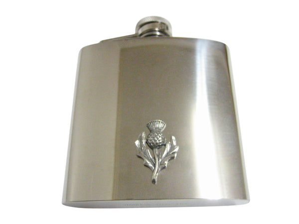 Silver Toned Thistle Plant 6 Oz. Stainless Steel Flask