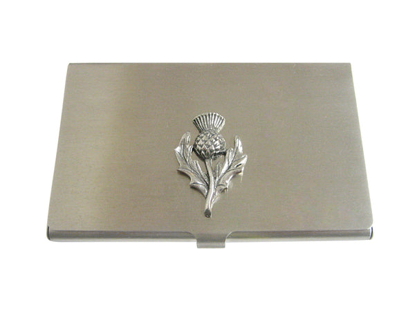 Silver Toned Thistle Plant Business Card Holder