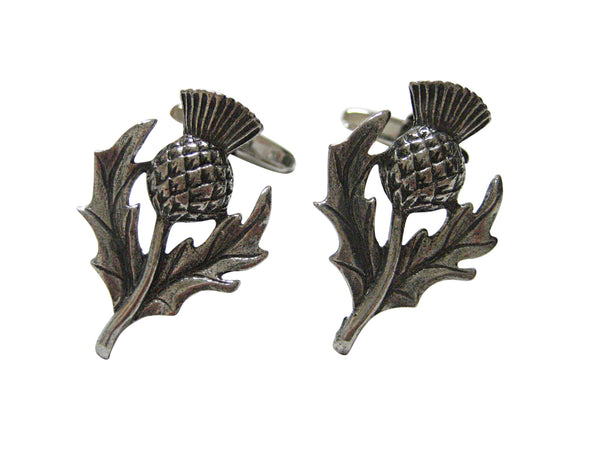 Silver Toned Thistle Plant Cufflinks