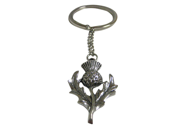 Silver Toned Thistle Plant Pendant Keychain