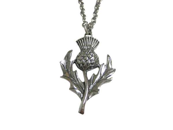 Silver Toned Thistle Plant Pendant Necklace