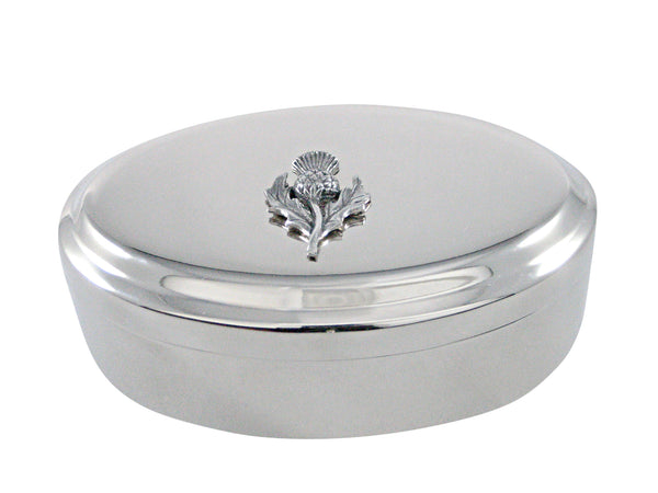 Silver Toned Thistle Plant Pendant Oval Trinket Jewelry Box