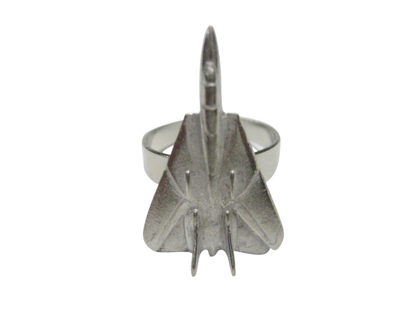 Silver Toned Tomcat Fighter Jet Plane Adjustable Size Fashion Ring