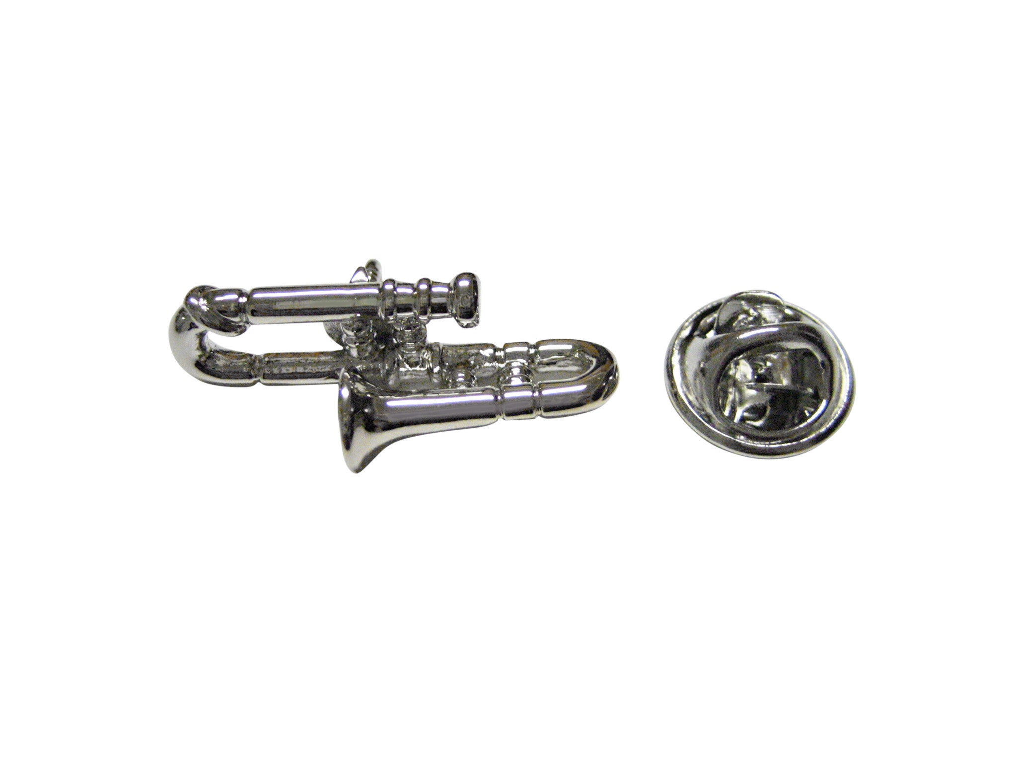 Silver Toned Trombone Music Instrument Lapel Pin