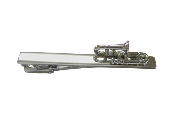 Silver Toned Trombone Music Instrument Square Tie Clip